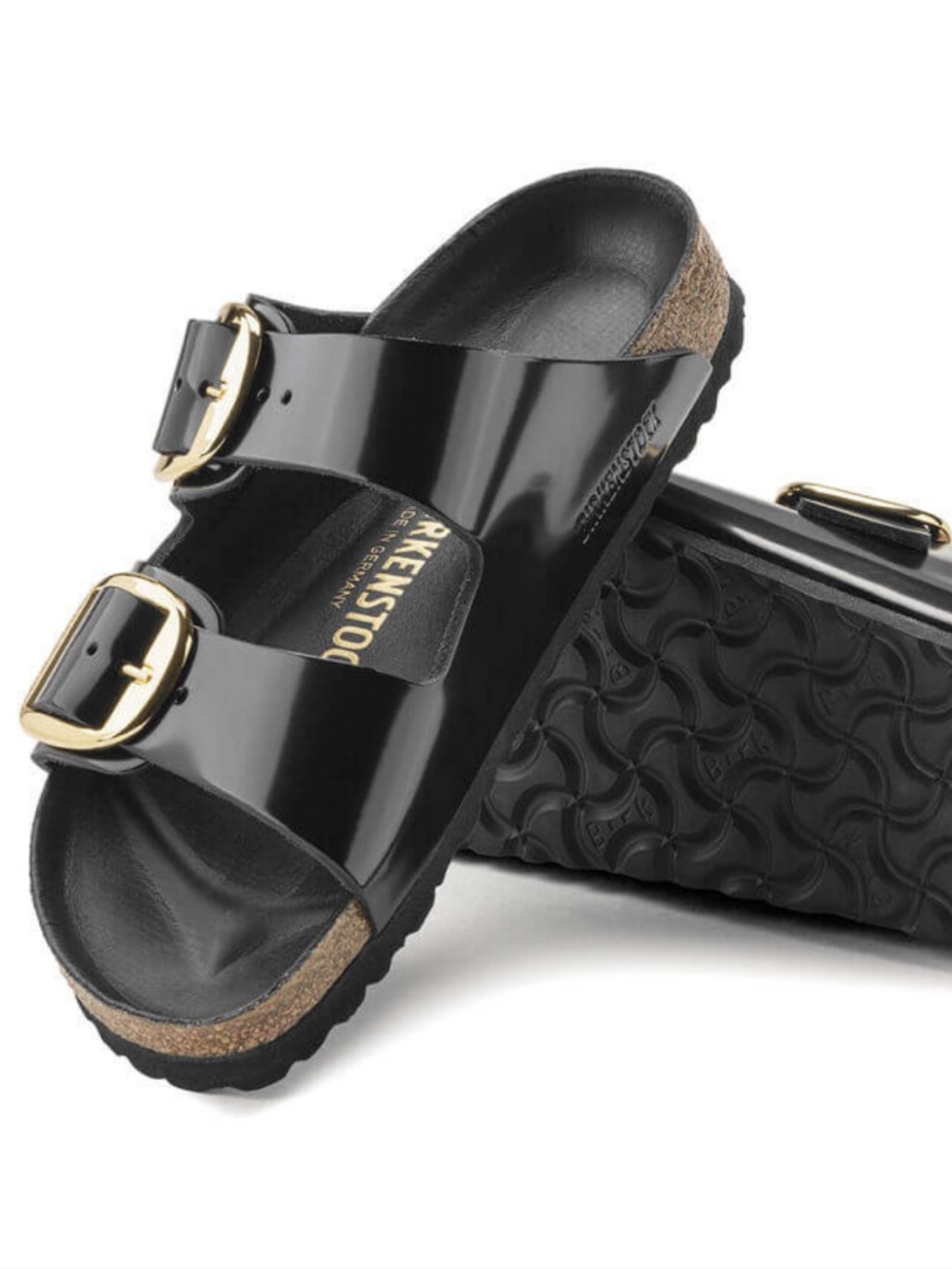 🆕 Birkenstock Arizona Big Buckle Sandal in High Shine Black Patent Leather, 37N